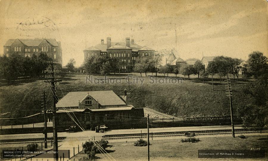 Postcard: Latin & English High Schools, Public Library, City Hall, and Winter Hill Depot, Somerville, Massachusetts